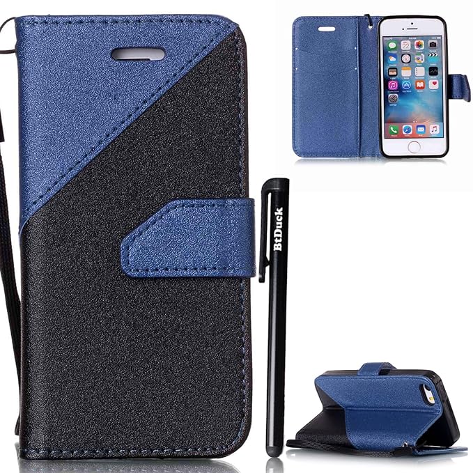 iPhone SE Hülle,Flip Case iPhone 5S,BtDuck PU Leder Handyhülle mit Ständer Flip Case für iPhone SE/iPhone 5S/5 Hülle Silikon 