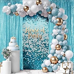 Hahuho Turquoise Sequin Backdrop Curtain, 4PCS