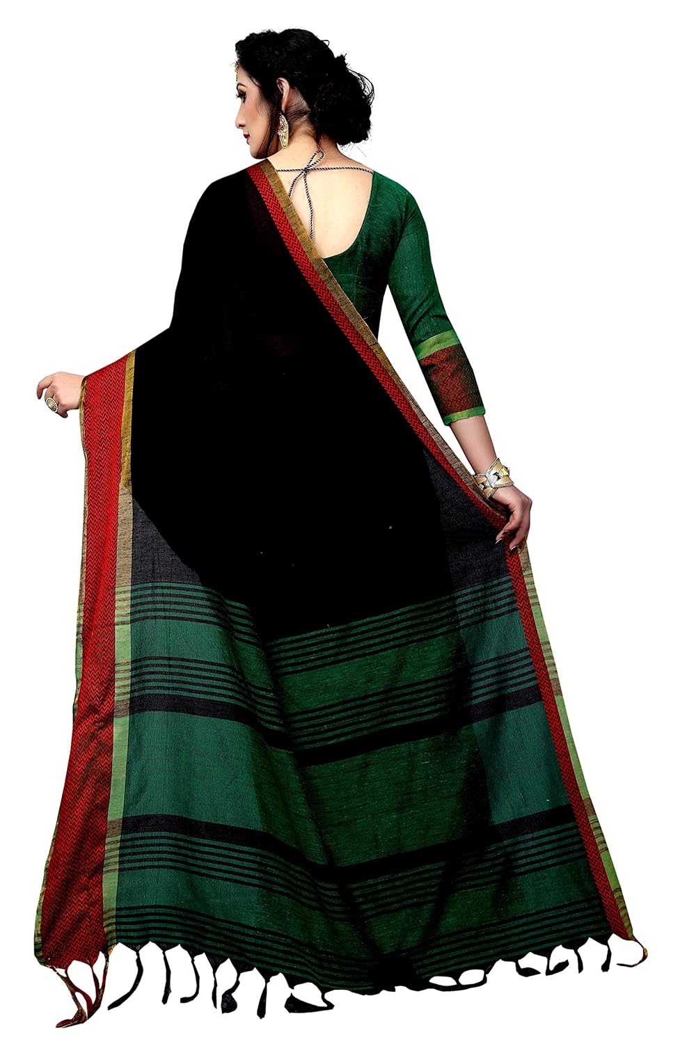 perfectblue women's linen saree with blouse piece (vidh6ivariation)