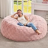 Hobestluk Bean Bag Chairs Beanbag Chair with Filler Adult Bean Bags with Fluffy Plaid Cover, Giant Bean Bag Chairs for Adults for Living Room, Bedroom (Pink, 5FT - 50” x 50” x 24”)
