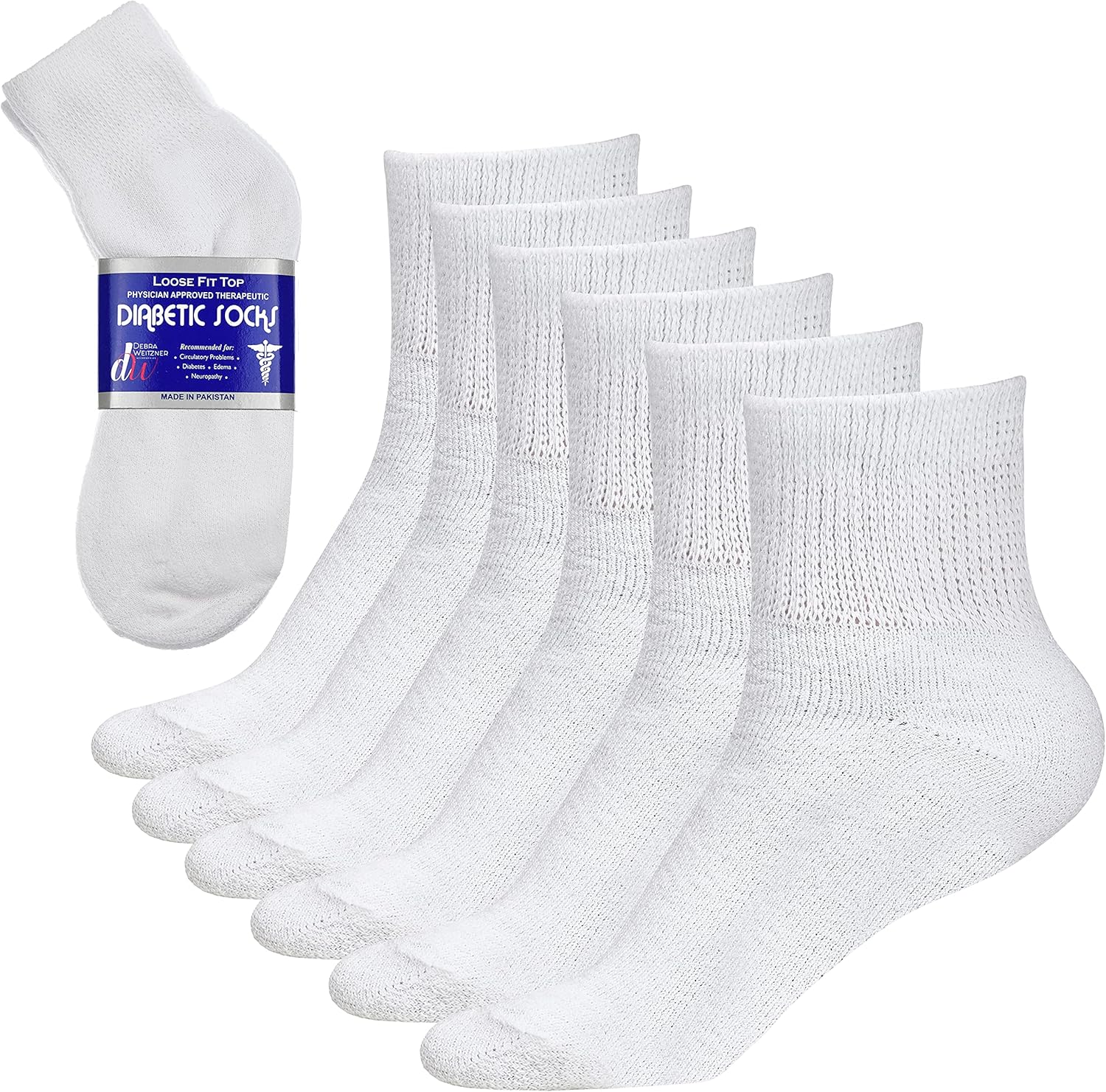 6 Pairs Diabetic Ankle Socks Mens Womens Non-Binding Socks Loose Fit Debra Weitzner: Clothing