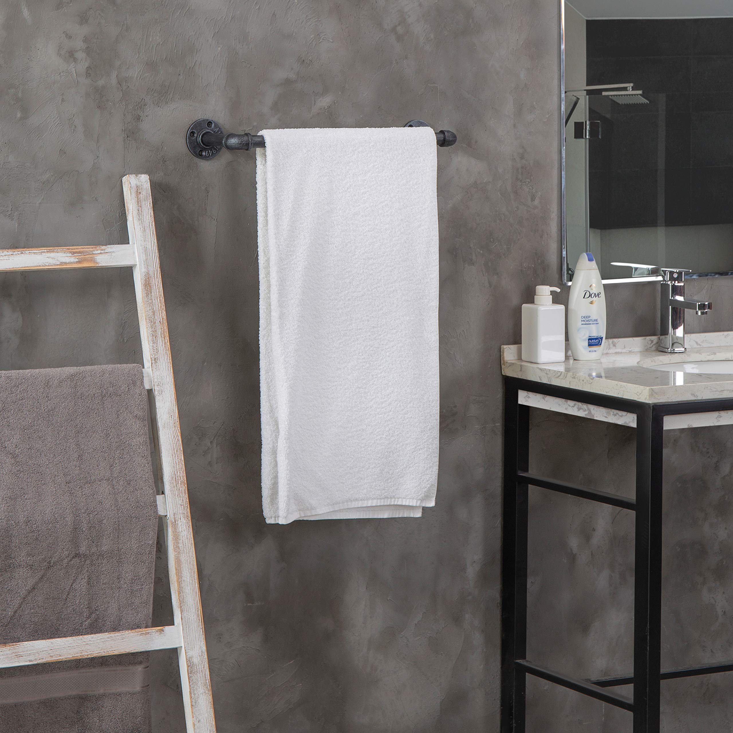 MyGift 20Inch WallMounted Industrial Steel Gray Metal Pipe Bathroom Hanging Towel Bar