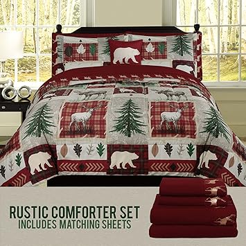 Amazon Com Howplum Bear Lodge Elk Rustic Queen Comforter 8 Piece
