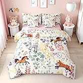 Erosebridal 7Pcs Flower Horse Twin Bedding Set with Sheets,Farmhouse Animal Bed Set for Kids Girls Boys,Watercolor Wildflower Bed Comforter Set with Fitted Sheet,Flat Sheet,Pillowcases
