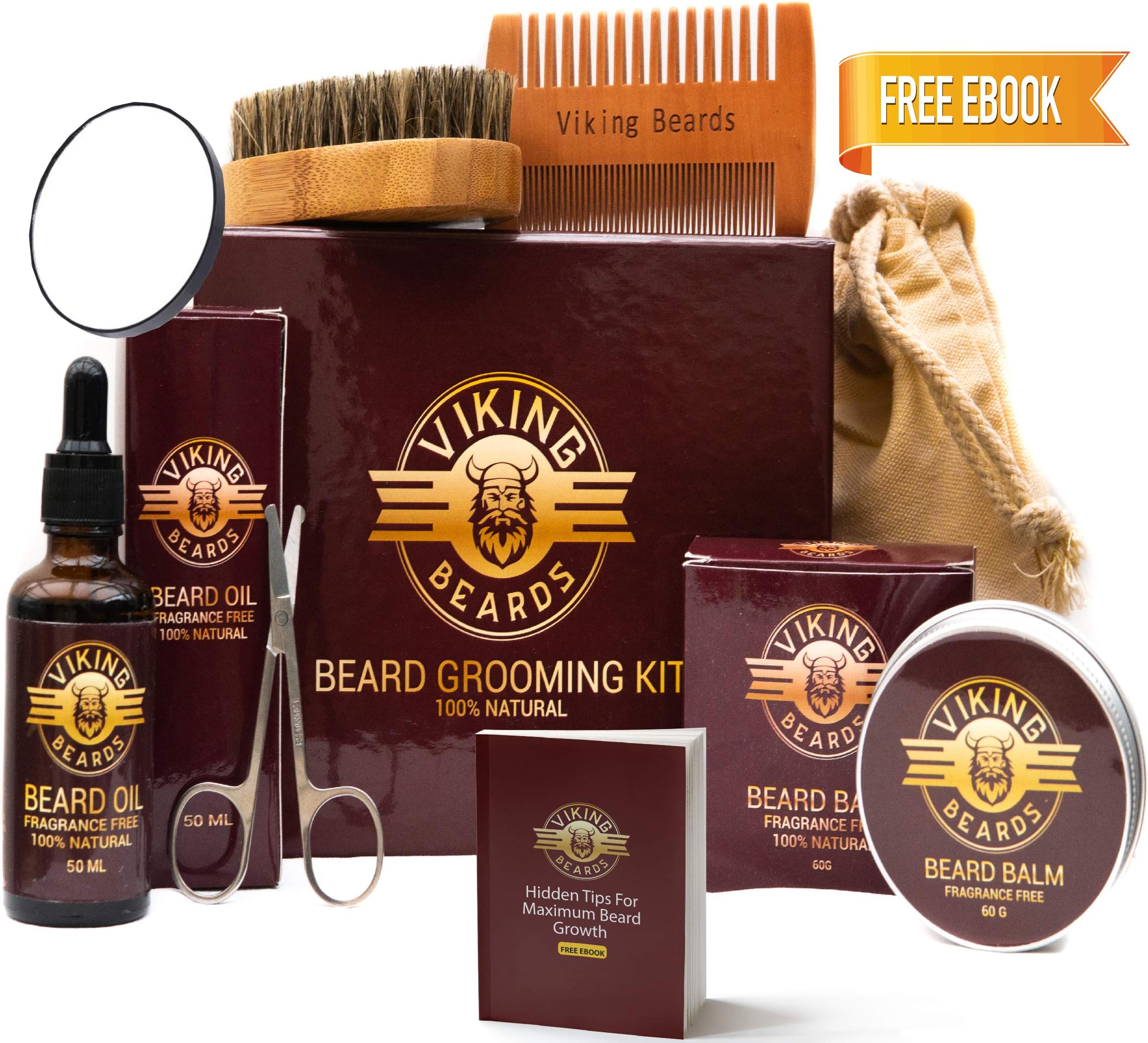 Men Beard Care & Grooming Kit For Growth PROVEN LARGE SIZE 60g Beard Balm Butter 8 In 1 Luxury Unscented Beard Oil 50ml Beard Brush Beard Comb Beard Scissors Mens Gifts Him Gift Set Dad Viking Beards