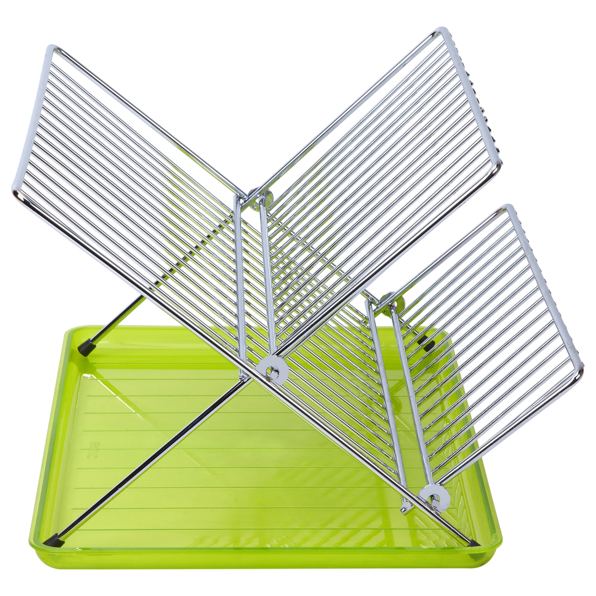 Sauvic Foldable Chrome Plated Dish Rack with Tray, Green