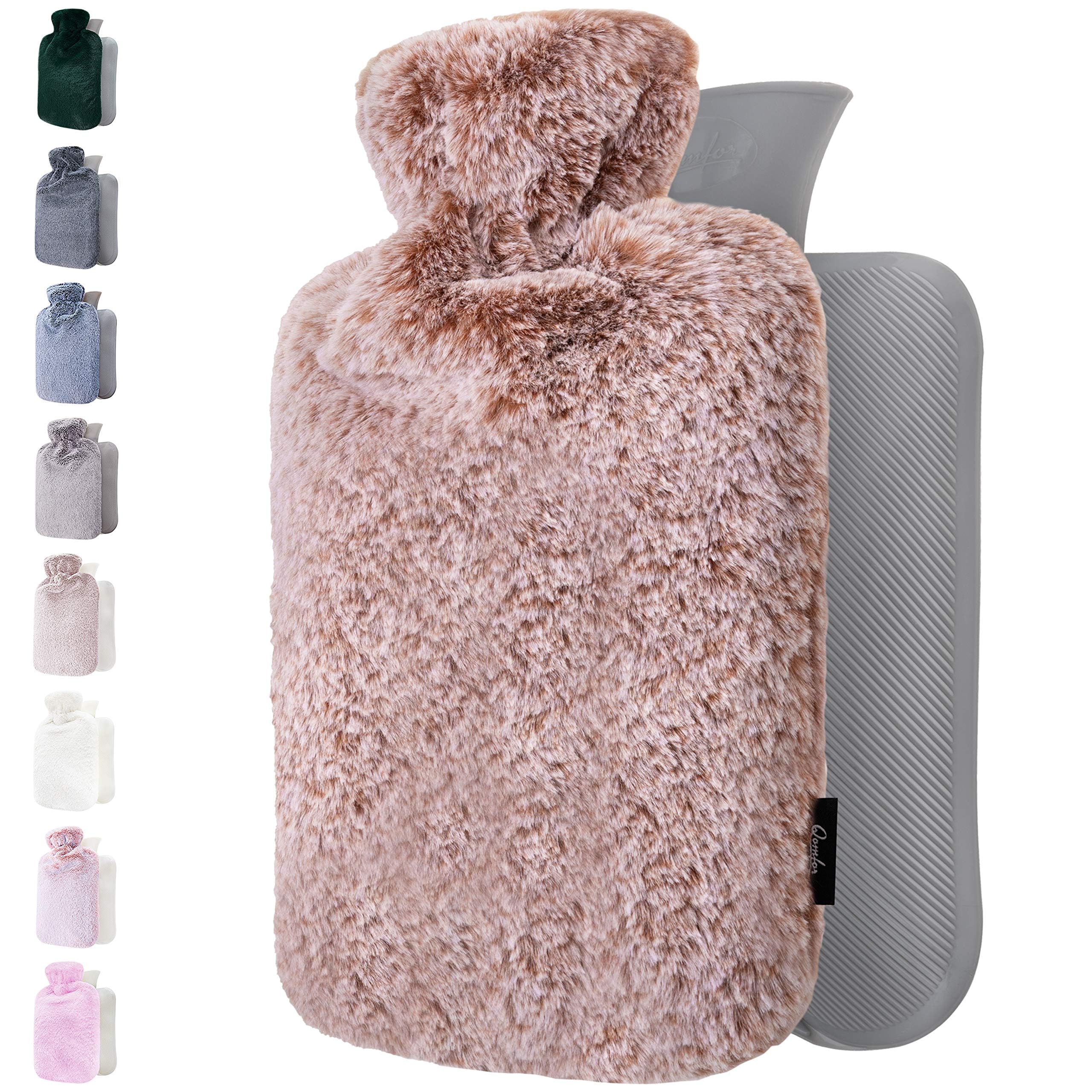 Hot Water Bottle - with Soft Premium Fleece Cover - Dusky Pink, 2L - Heating Pad for Menstrual Cramps and Period Comfort - Bed Foot Warmer - Hot & Cold Compress for Back, Stomach, Neck Pain Relief