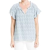 Max Studio Women's Rayon Split Neck Flutter Sleeve Top