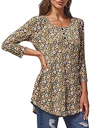 BAISHENGGT Women's 3/4 Sleeve Tunic Tops Button
