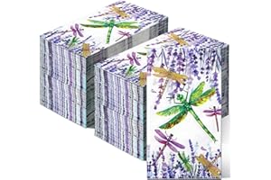 MOINCHORE 200 Pcs Dragonfly Napkins 2 Ply Summer Purple Flower Dragonfly Disposable Guest Towels for Bathroom Decorative Floral Paper Hand Towels for Dinner Holiday Party Supplies Wildflower Party Decorations