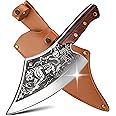 ZENG JIA DAO Japanese Knives, Viking Forged Boning Meat Cleaver Knives with Sheath 8''; Hand Forged Butcher Knife with Tiger Pattern Blade - for Home and Restaurant - Premium Gift