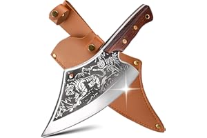 Butcher Knife, Viking Forged Boning Meat Cleaver Knives with Sheath 8''; Camping Knife with Tiger Pattern Blade - for Home, O