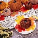 Whaline 12Pcs Fall Velvet Foam Pumpkins 3 Sizes Orange Brown Khaki Decor view 6