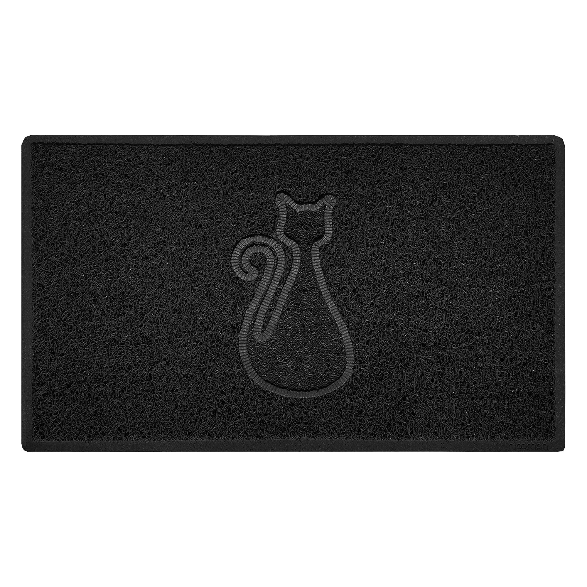 Nicoman CAT Shape Cat Litter Box Mat, Dog Food Feeding Tray Matt, Non-Slip, Easy Clean, Washable(75x44cm,Medium),BLACK