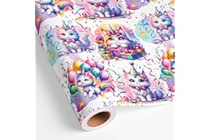 Vnaaem Cat Birthday Wrapping Paper Roll for Girls Kids - Colorful Cat and Confetti Design Gift Wrap for Holiday Party Baby Shower Wedding Birthday - 17 in x 20 ft(Total 28.5sq.ft)