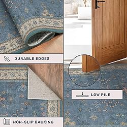 Washable Blue Rugs for Entryway Indoor - 3x5 Throw