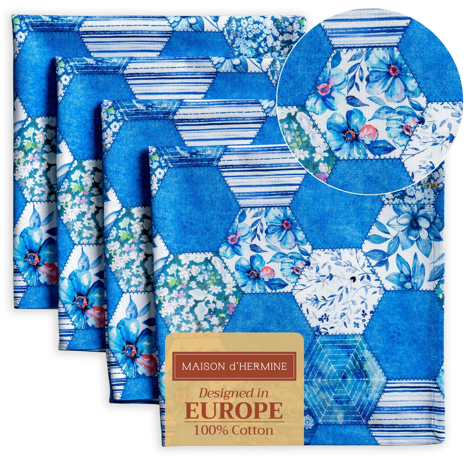 Maison d' Hermine Cloth Napkins Set of 4 100% Cotton Everyday Reusable Square Napkins Cloth Washable Dinner Party Wedding Restaurant Gifts for Mothers Day (Summer Blues, 45 CM x 45 CM)