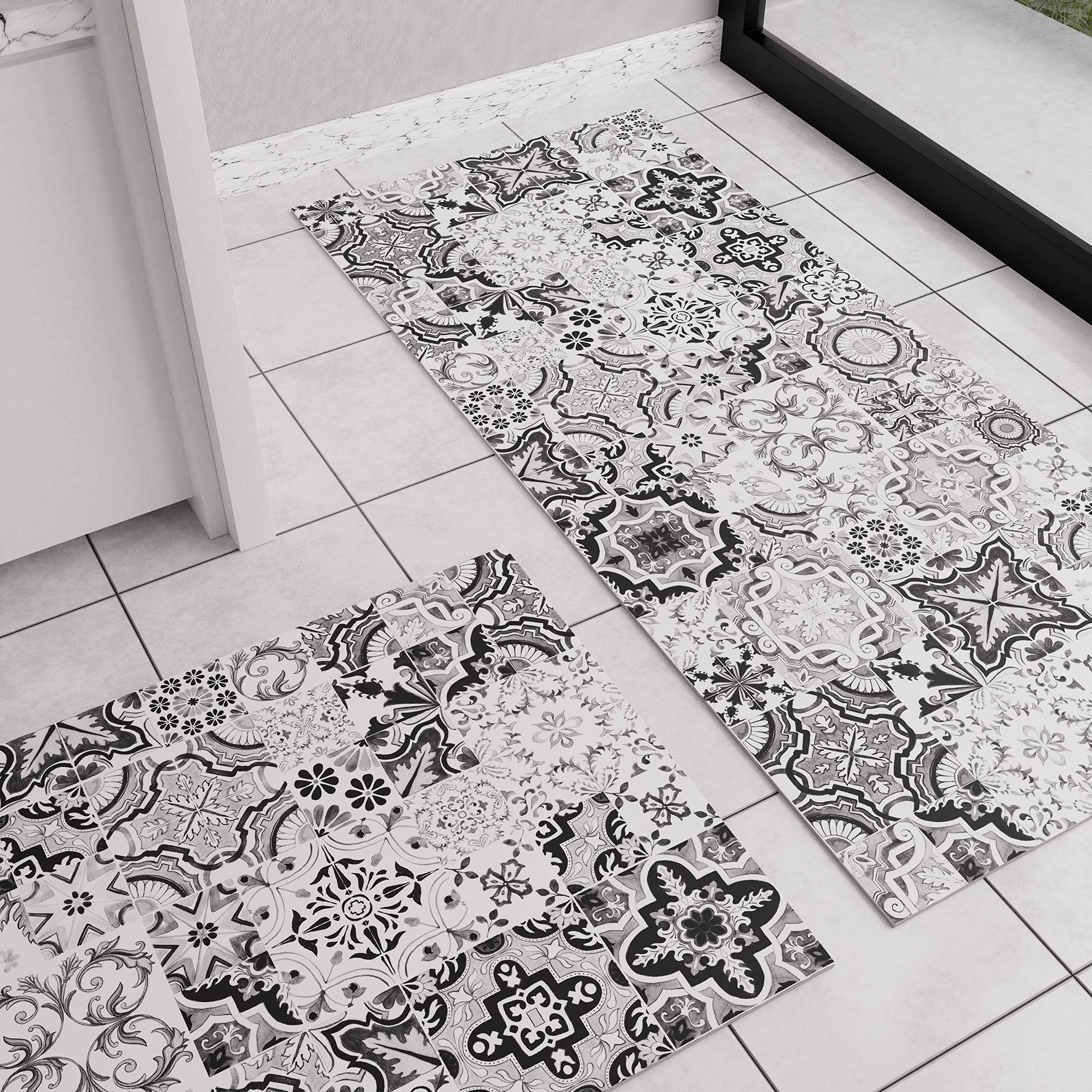 PETTI Artigiani Italiani - Kitchen Runner Rug, Vietri Black, 52 x 180 cm, Non Slip, Washable, Modern Minimalist Design