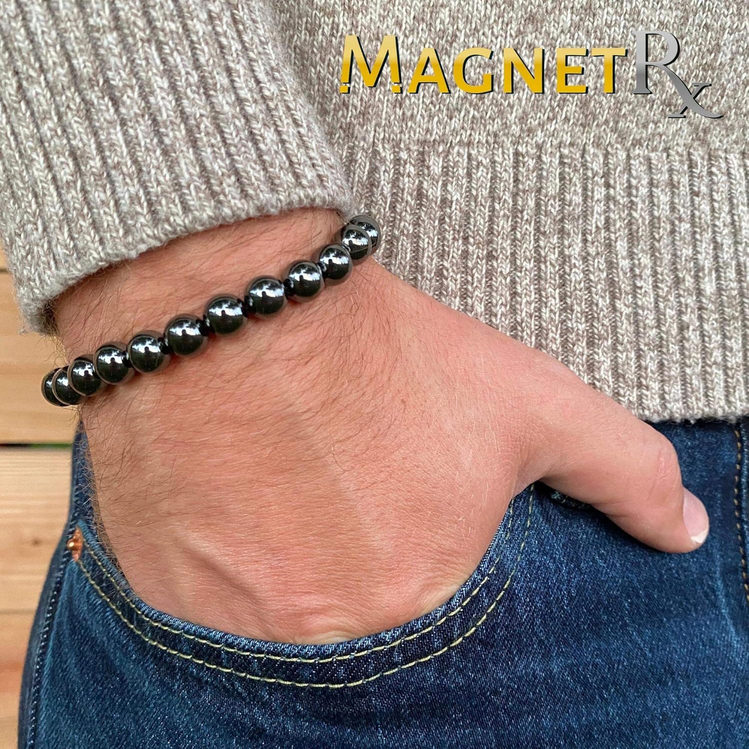 MagnetRX® Hematite Magnetic Therapy Bracelet - MAX Strength Natural Pain Relief and Healing Stones - Beaded Magnetic Hematite Bracelets (Double Strength 8mm): Health & Personal Care