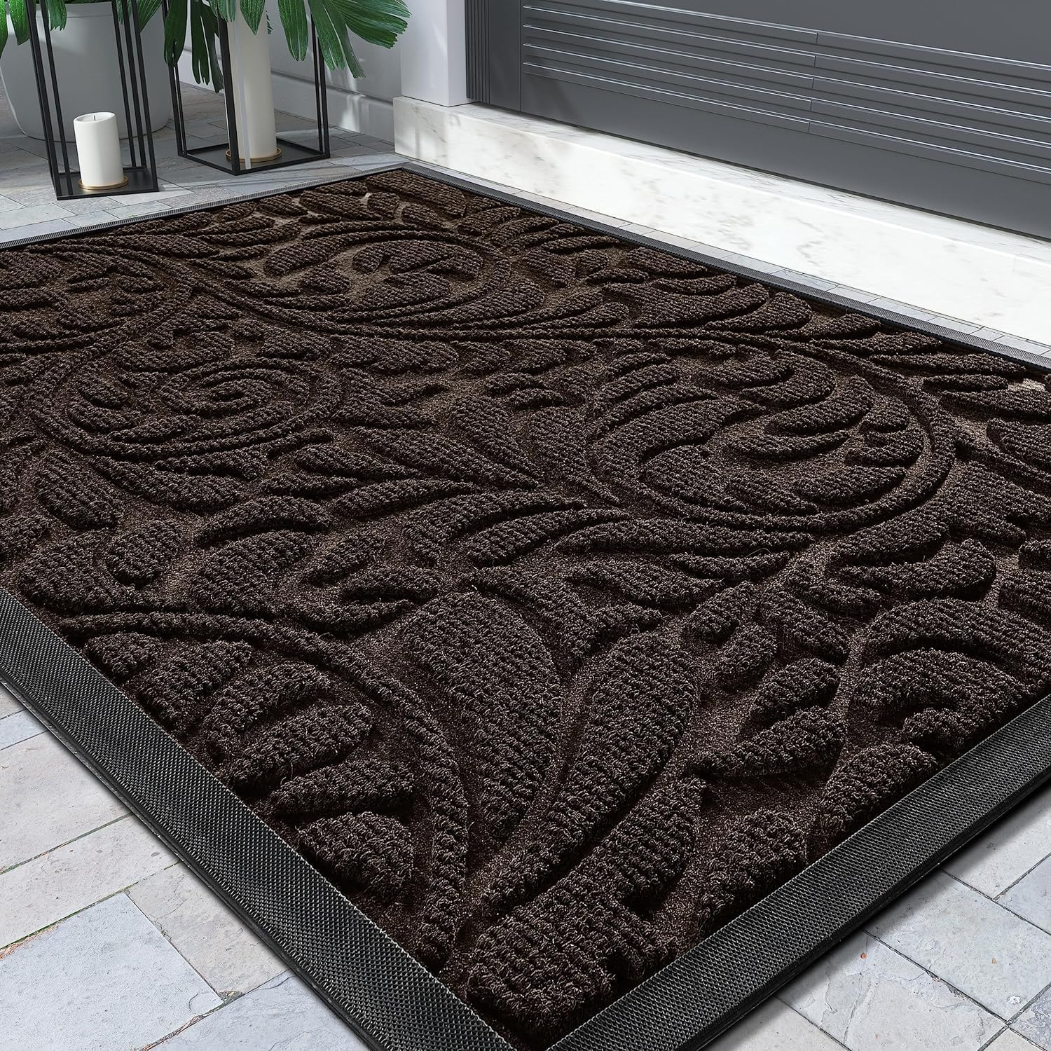 Yimobra Door Mat, Heavy Duty Front Welcome Mats For Home Entrance Outdoor Indoor, Doormat for Outside Back Patio Floor Entry Porch Garage Office, 92 x 61 cm, Brown