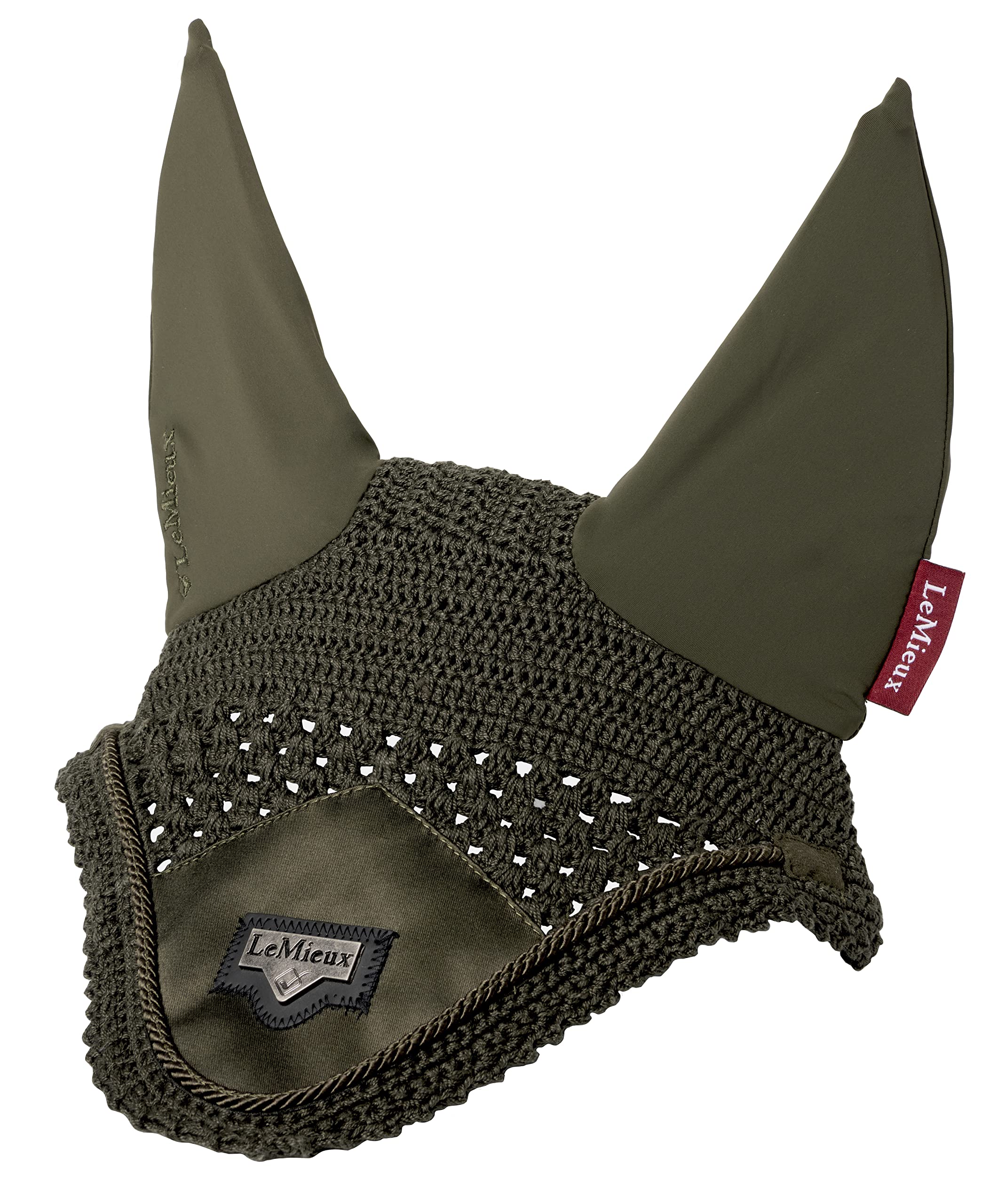 LeMieux Loire Crochet Fly Hood with Comfortable Lycra Ears in Oak - Luxurious Satin Fabric Front Piece - X Large
