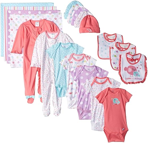 Gerber Baby Girls' 19 Piece Baby Essentials Gift Set, Birdie, Newborn