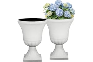 Ultym 22" H Urn Tall Planters, 2-Pack Large Flower Pots for Indoor Outdoor Use, Elegant White Terrazzo Weather-Resistant Pot Containers for Garden Patio Yard Balcony Entryway or Home Décor, KD Base