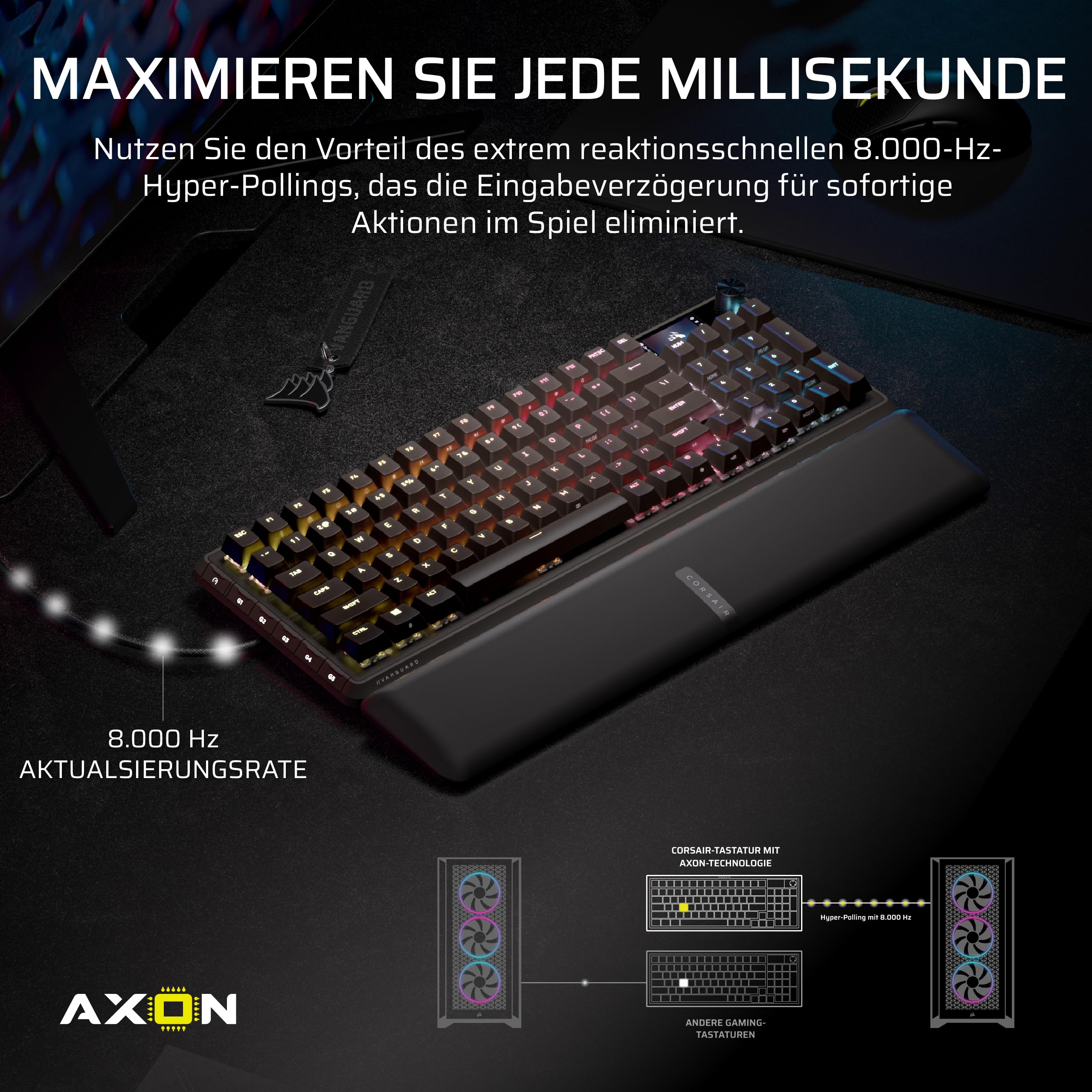 Corsair Vanguard PRO 96 Kabelgebundene Hall-Effekt Magnetisch-Mechanisch Gaming-Tastatur – 96 Prozent, MGX Hyperdrive Schalter, 8000Hz, Rapid Trigger, Virtual Stream Deck, SOCD Flashtap, QWERTZ DE 4