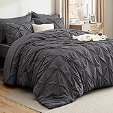 Bedsure California King Comforter Set - Bed in a Bag Cal King Bedding Set 7 PCS, GentleSoft™ Pintuck Bed Set Gift for Family, Pinch Pleat Dark Grey Comforter with Sheets, Pillowcases & Shams