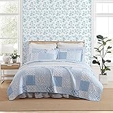 Laura Ashley - Twin Quilt Set, Reversible Premium Bedding with Matching Sham, Luxuriously Soft Home Decor (Colleens Coastal Patchwork Blue, Twin)