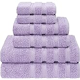 American Soft Linen Luxury 6 Piece Towel Set, 2 Bath Towels 2 Hand Towel 2 Washcloths, 600 GSM 100% Cotton Turkish Towels for Bathroom, Lilac Towel Sets