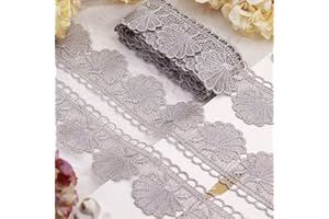 DHFLYDH Grey Lace Trim 4.5 Yards Venice Ribbon Flower Scalloped Embroidery Trim for Crafts, Dress, Gift Wrapping, Wedding, Home Decoration