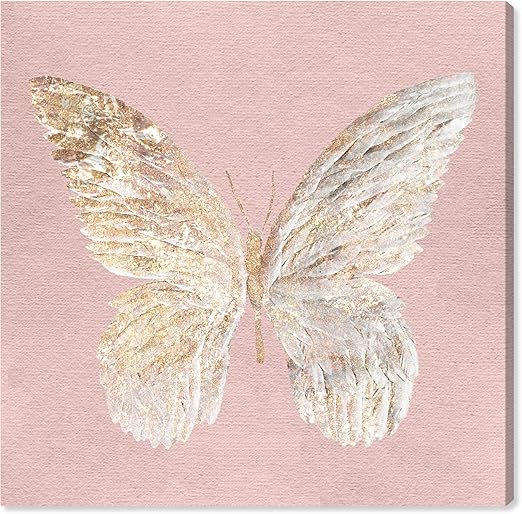 Amazon Com The Oliver Gal Artist Co Animals Wall Art Canvas Prints Golden Butterfly Glimmer Blush Home Decor 12 X 12 Pink Gold Posters Prints