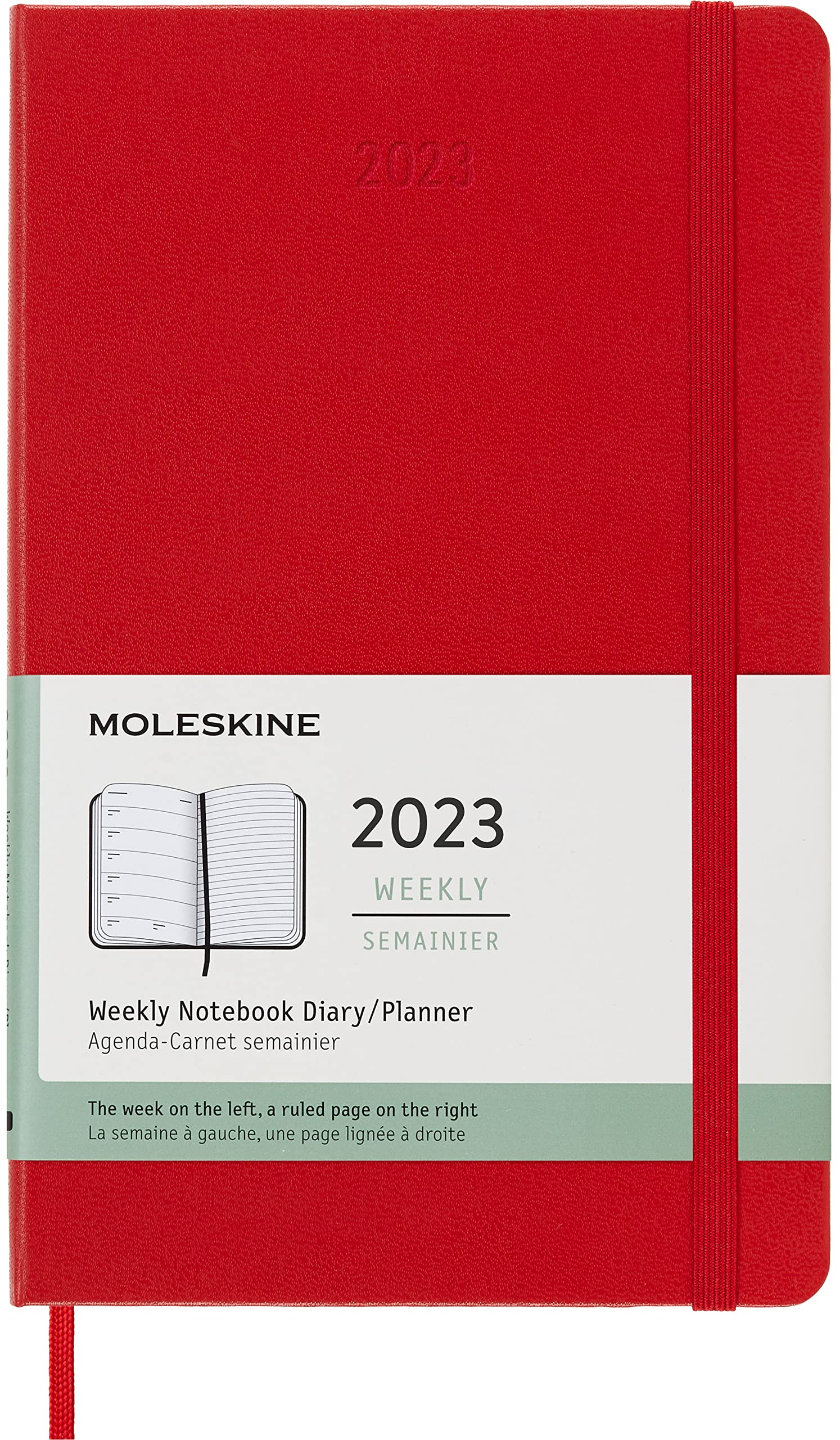 Moleskine Weekly Planner 2023, 12-Month Weekly Diary, Weekly Planner and Notebook, Hard Cover, Large Size 13 x 21 cm, Colour Scarlet Red, 144 Pages