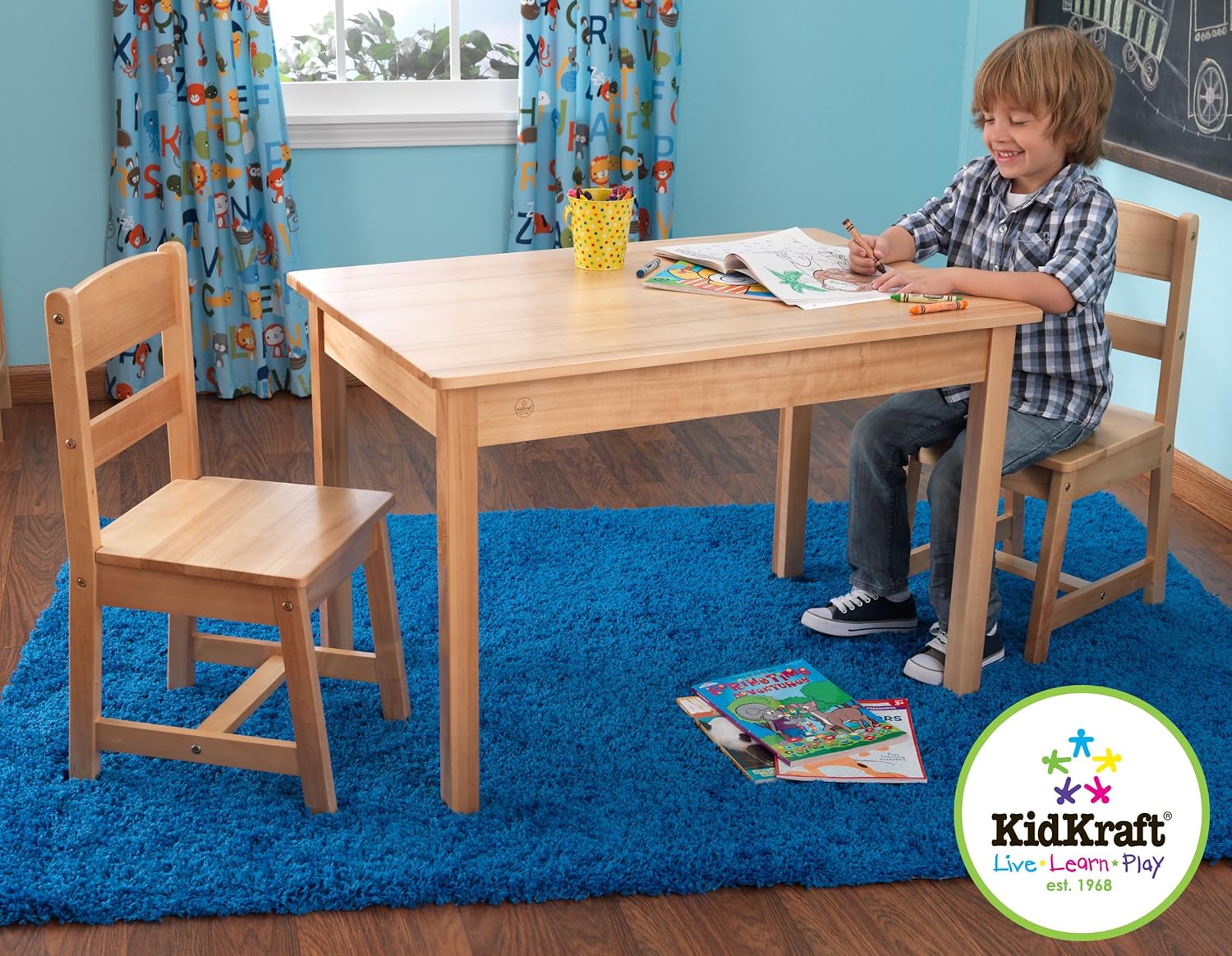 Amazon Com Kidkraft Wooden Rectangular Table 2 Chair Set For Kids Natural Gift For Ages 5 8 Toys Games