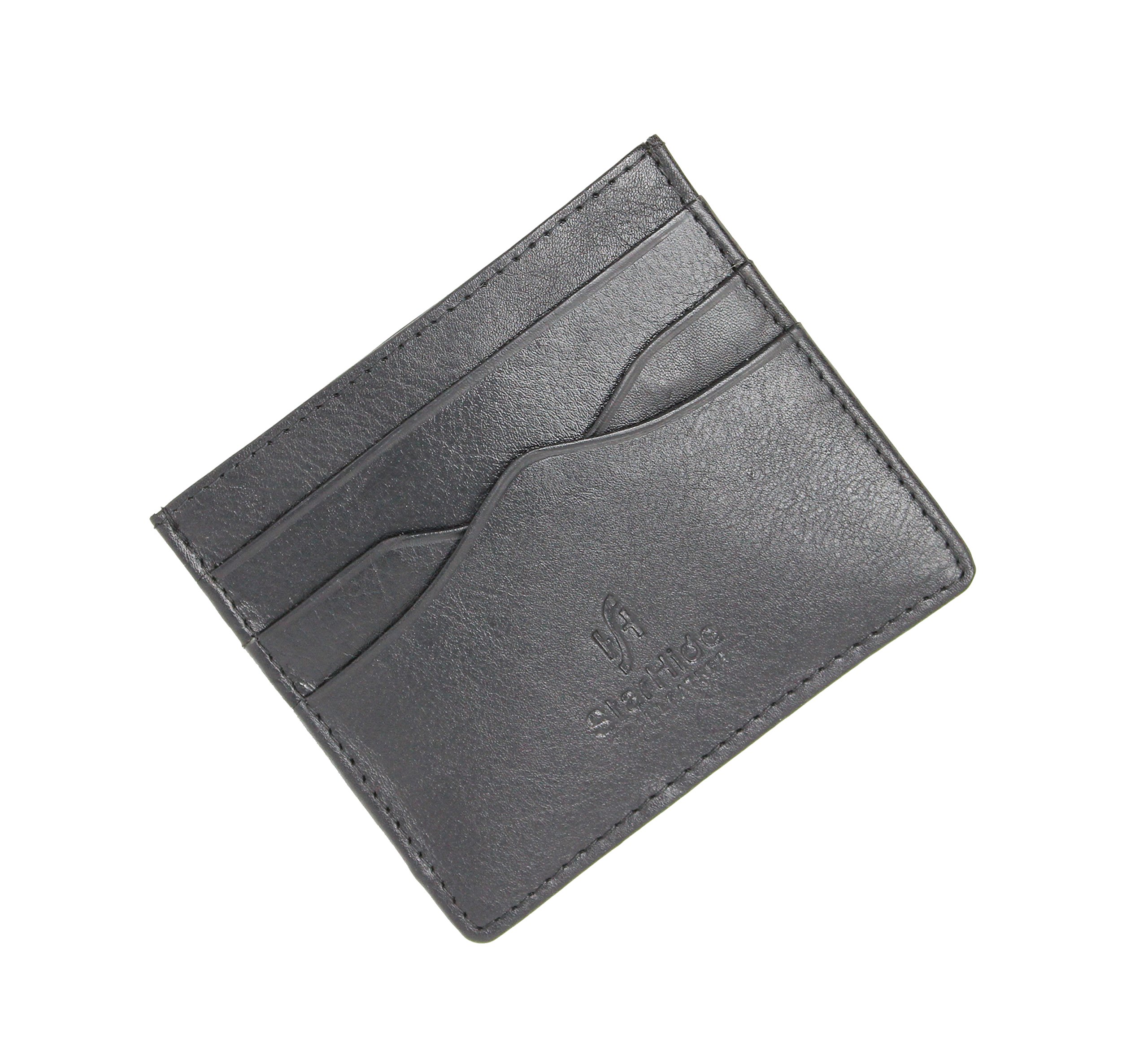 STARHIDE Mens Front Pocket VT Leather Minimalist Credit Card Holder 1215 (Black)