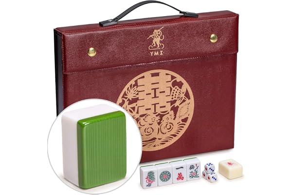 Yellow Mountain Imports Professional Chinese Mahjong Game Set, Double Happiness (Green) with 146 Medium Size Tiles - for Chin
