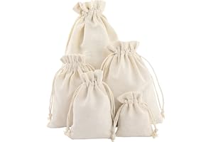 VIAMTO Sansam Cotton Muslin Drawstring Gift Bags, 10pcs Mixed Sizes Reusable Thicken Natural Cotton Sachet Bags for Spice, Jewellery and Crafts, Cheesecloth Brew for Straining Herbs