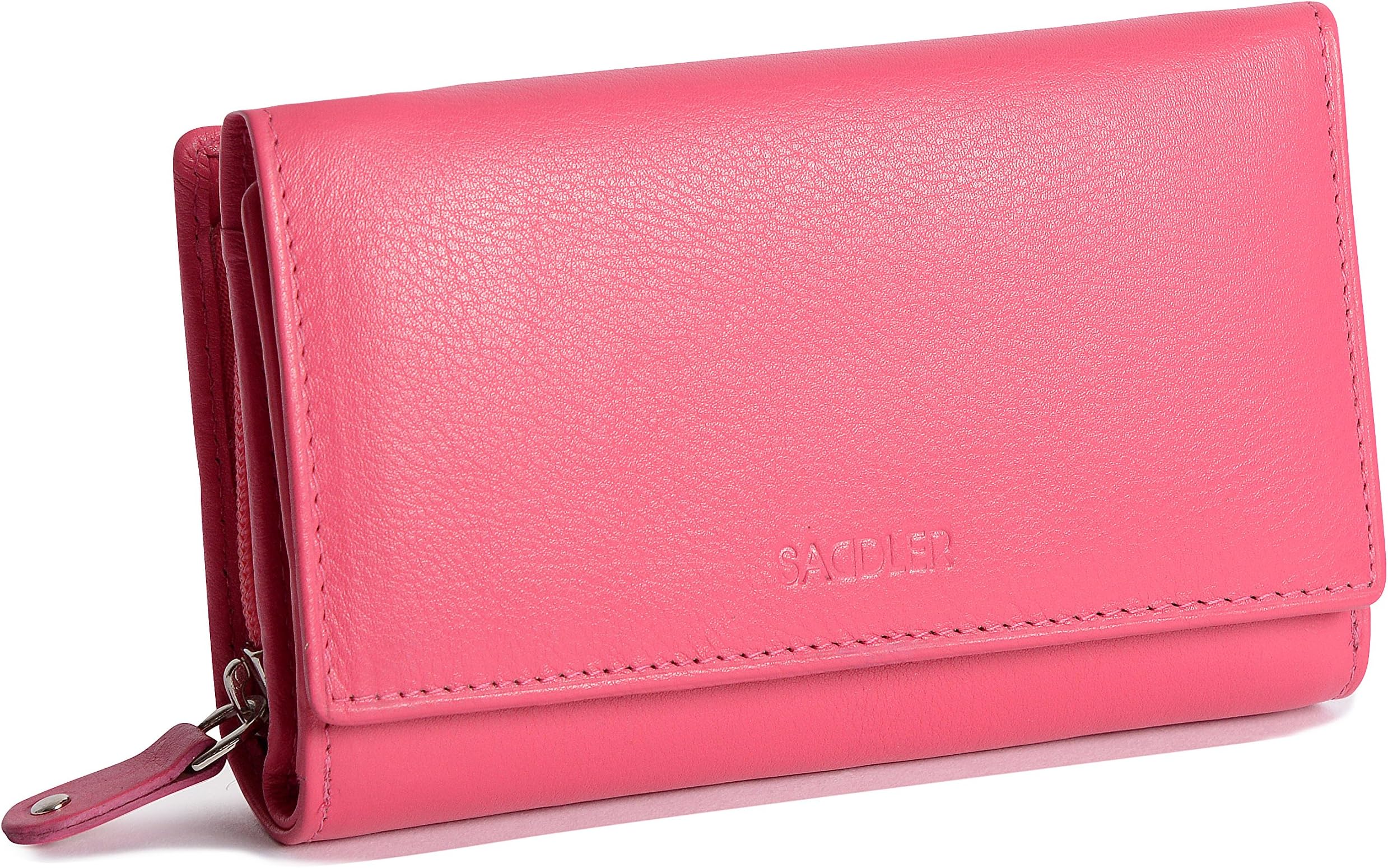 SADDLER Womens Luxurious Leather Trifold Wallet Clutch Purse with Zipper Coin Purse | Designer Multi Credit Card Holder for Ladies | Gift Boxed - Fuchsia