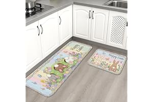 Easter Bunny Kitchen Mats for Floor, Colorful Floral Cartoon Mats, Spring Cushioned Comfort Washable Non Slip Decor Rugs for 