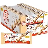 Kinder Bueno White Chocolate Bar, Full Size Candy Bars Bulk Share-Size Pack | Bulk chocolate candy individually wrapped, 2 Kinder Bueno bars per 1.4 oz pack, Halloween candy full size for party favors
