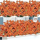 Ouddy Decor 24 Bundles Artificial Fall Flowers for Outdoors Fake Mums Fall Silk Flowers UV Resistant Faux Plastic Plants for Indoor Outdoor Vase Box Garden Porch Window Box Home Autumn Decor, Orange