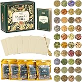 Wyspell 40 Pcs Dried Herbs and Flowers for Witchcraft, Candle &amp; Soap Making | Premium Botanical Collection, Huge Variety, Beautiful Gift Box, Labeled Golden Bags, Bonus Parchment, Spoon &amp; Guide