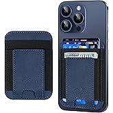 Phone Card Holder, Leather Phone Wallet Stick On, Stronger Adhesive Card Holder for Back of Phone, Credit Card Holder for Phone Case iPhone, Samsung, Android , RFID Blocking, Fit 7 Cards, Navy Blue