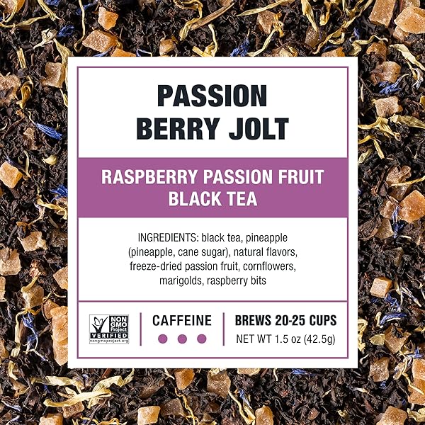 TIESTA TEA – PASSION BERRY JOLT | LOOSE LEAF | RASPBERRY PASSION FRUIT BLACK TEA | PREMIUM CAFFEINATED BLACK BLEND | MAKE HOT OR ICED & BREWS UP TO 25 CUPS | 1.5 OUNCE RESEALABLE POUCH