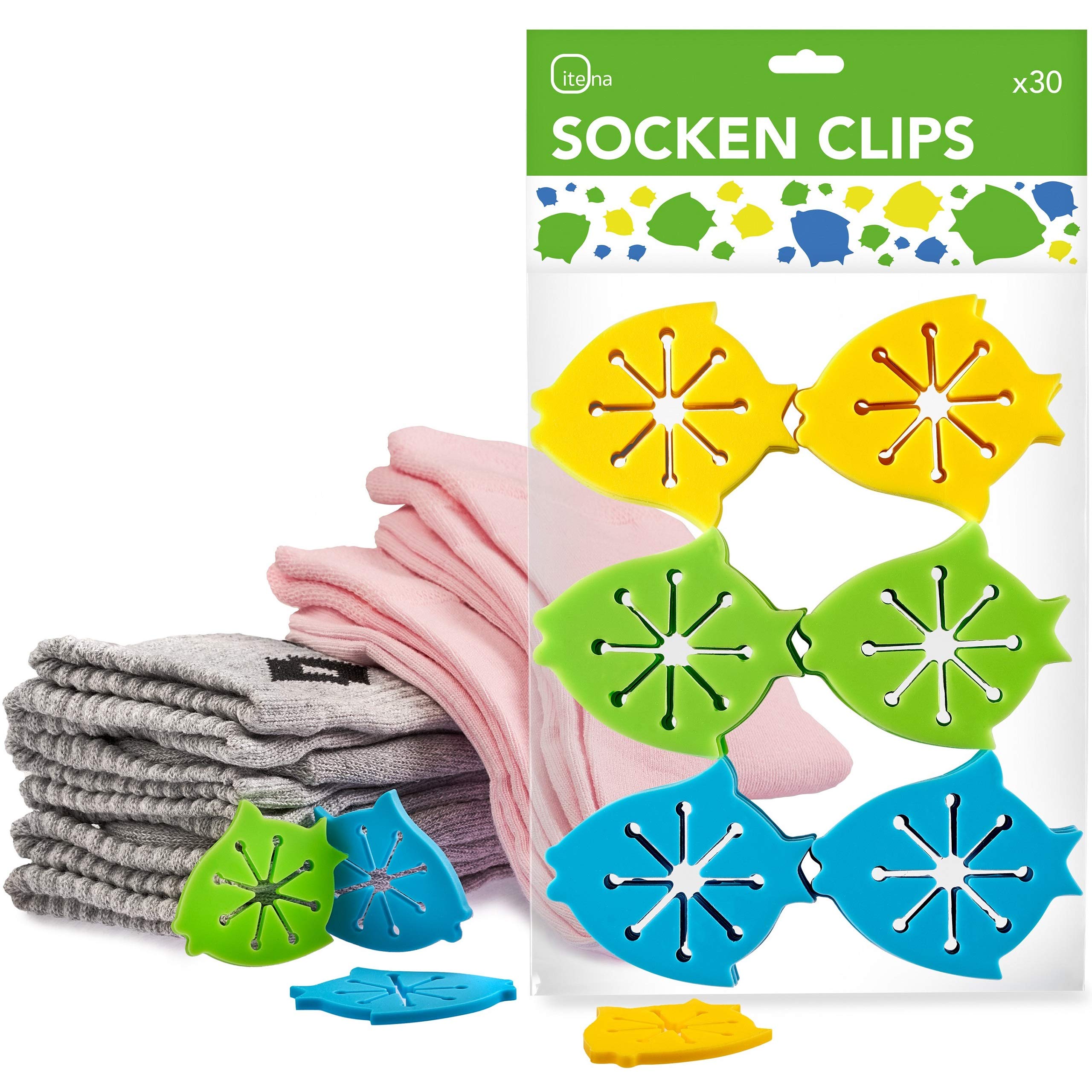 Socks clips with easy attachment - Itena silicone sock clips family pack (30 pieces) 3-farbig