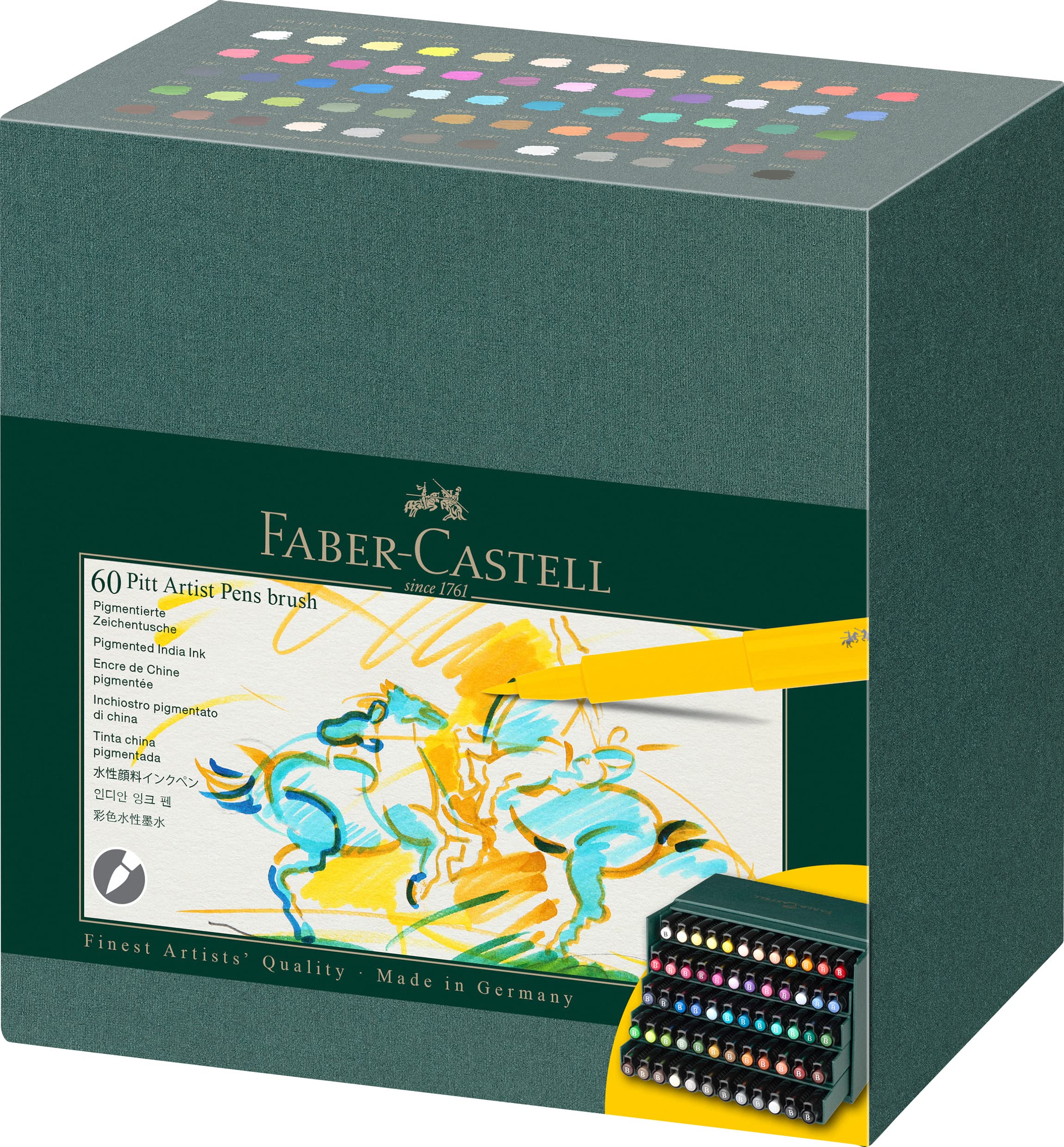 Faber-Castell Art & Graphic Pitt Artist Pen Brush India Ink Pen, Multicoloured, Studio Box of 60, for Art, Craft, Drawing, Sketching, Home, School, University, Colouring
