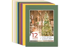 Frametory, 11X14 Mix Color Pre-Cut Picture Mats for 8.5X11 Photos, Prints, Artworks - White Core Bevel Cut 8X10.5 Openings Acid Free Frame Mattes 1.4Mm Thickness - Pack of 12