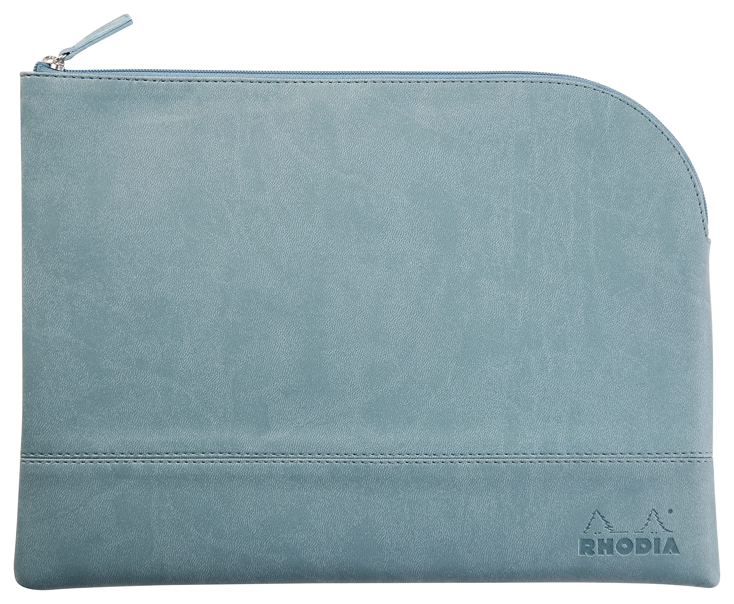 RHODIA 116735C - Leatherette Zippered Pouch - Aqua - Size L (21 x 28 cm) - Genuine Stitching - Orange Fabric Inside - Storage for Documents, Small Supplies