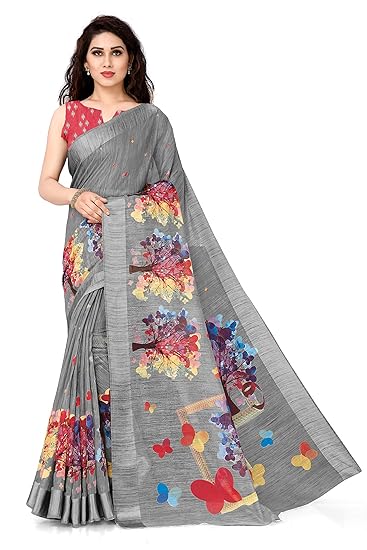 Cotton Abstract Prints Sari For Women With Blouse Piece